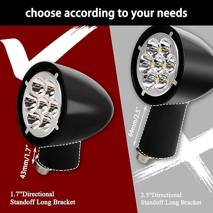 LED Rear Turn Signal Kit,Brake Light/Running Light/directional indicator for Harley Davidson XL883 XL1200 Sportster 1992-UP,Amber Light w/Red/Orange/Smoke Lens,Gloss Black Bullet-Style