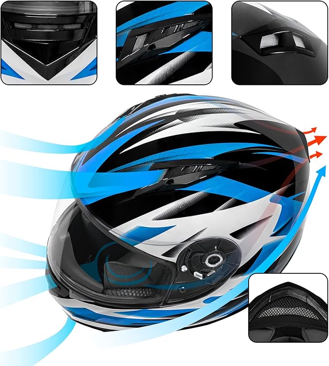 VCAN VX Lightweight Full Face Motorcycle Street Bike Helmet with Extra Tinted Visor, Coolmax Technology & OTG Ready, DOT Approved