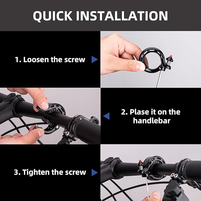 ROCKBROS Bike Bell, Hidden Bicycle Bell with Clear& Long Sound, Durable MTB Bell for 22.2/25.4/31.8 mm Standard Handlebar Size, More Than 100DB, Bike Horn for Adults or Kids Bike