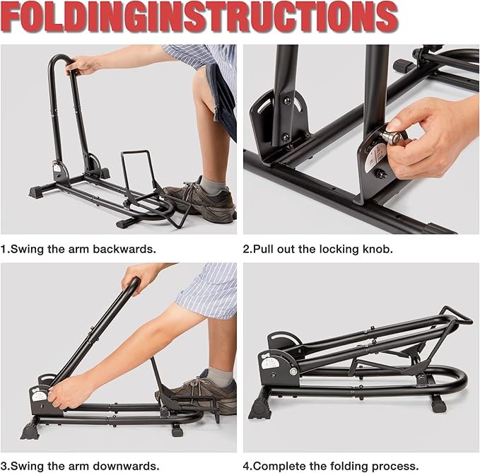 Indoor Bike Floor Stand -Foldable Bike Stand Rack for Garage/Home - Bike Storage Bicycle Parking Rack Fit 26’’-29’’ Mountain Road Bikes E-Bike