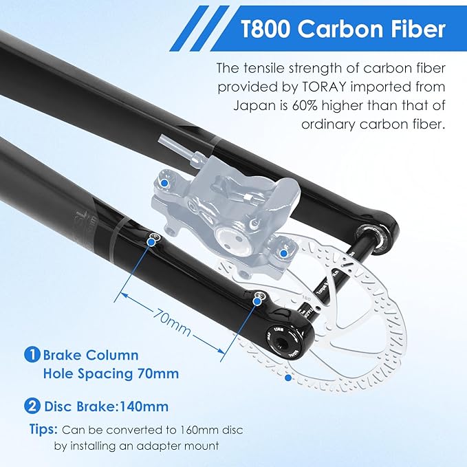 700C Carbon Fiber MTB Front Fork, Road Bike Fork Disc Brake, Thru Axle 12mm*100mm, Gravel Fork Tapered Tube Superlight Mountain Bike Front Forks