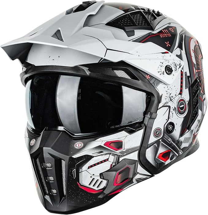 ILM Open Face Motorcycle 3/4 Half Helmet for Men and Women, Vintage Retro Helmet with Visor for Moped ATV Cruiser Scooter DOT Model Z302(Red Mecha,Large)