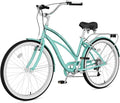 MOPHOTO 24" 26" Adult Bike 7-Speed Beach Cruiser Bike for Adults, Rear Rack, Fenders, Step-Through or Classic Frame