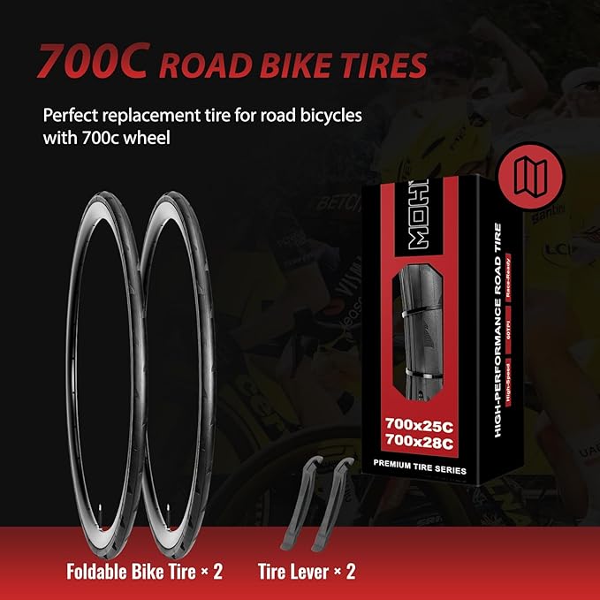 MOHEGIA 700C Road Bike Tire: 700x25C/700x28C Foldable 60 TPI Bicycle Tires Replacement for Cycle Race Road Touring Bike