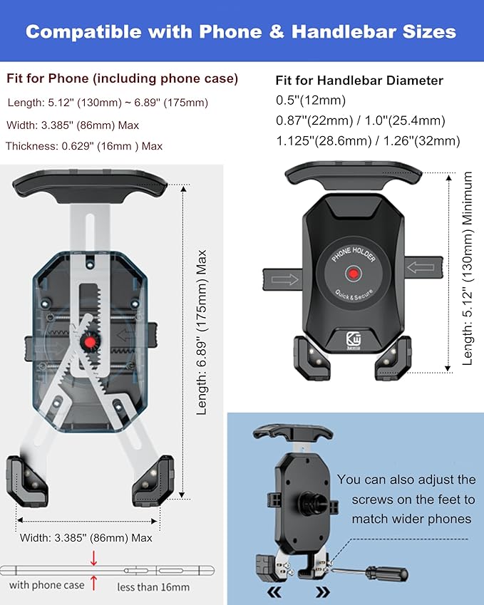 BRCOVAN Motorcycle Bike Phone Mount with Solid Aluminum Alloy Mounting Base, [1s Lock] Handlebar Cell Phone Holder for Bicycle ATV Scooter, Fit 4-7'' Smartphone