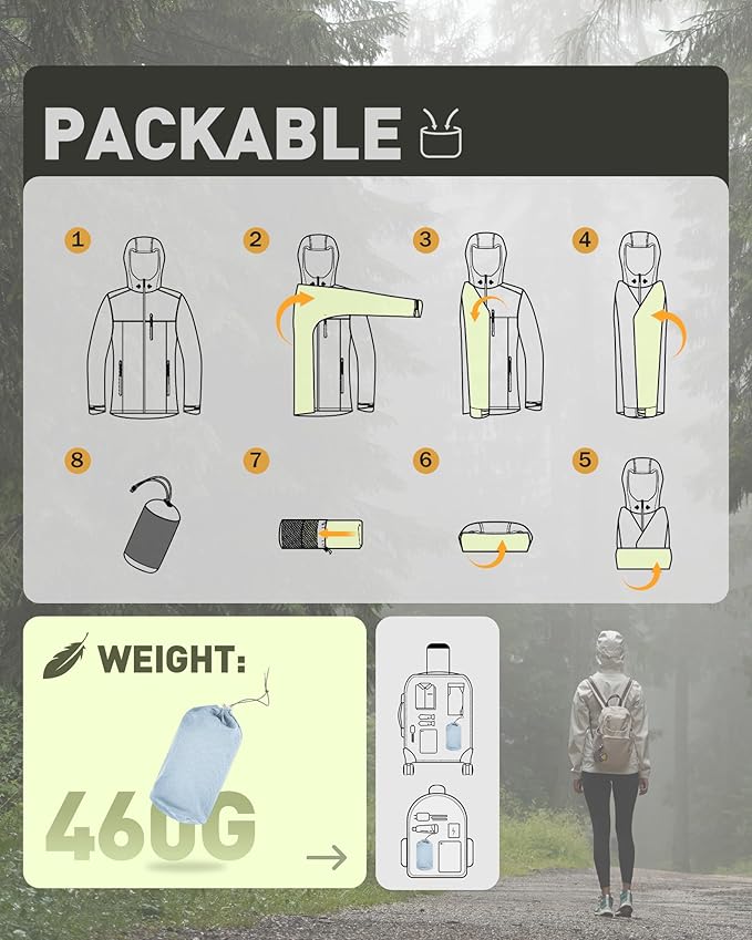 33,000ft Packable Rain Jacket Women Lightweight Waterproof Raincoat with Hood Cycling Bike Jacket Windbreaker