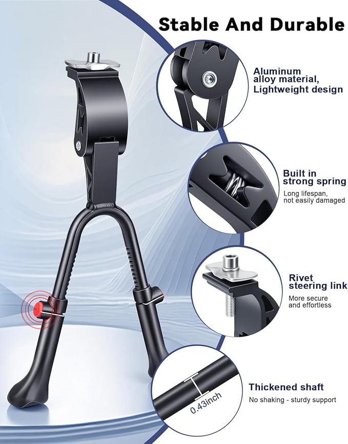 WSDCAM Bike Kickstand, Adjustable Double Legs Bicycle Kick Stands for 24”-29” Adult Bikes, Aluminum Alloy Kickstand Non-Slip Center Mount for Mountain, Road, Cargo Bike, Auxiliary Bicycle Repair Tool