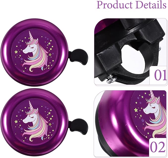 Kids Unicorn Bicycle Bell - Loud Clear Sound for Girls Bikes Fun Cartoon Handlebar Bell Easy to Install Unique Accessories for Kids and Scooters