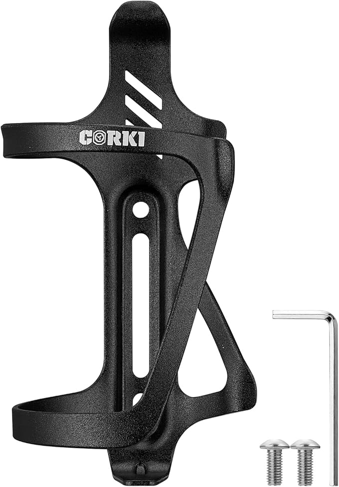 Corki Cycles Right Side Load Water Bottle Cage, Side Entry Bike Water Bottle Holder for Road & Mountain Bikes -1 Pack-Black-Aluminum Alloy
