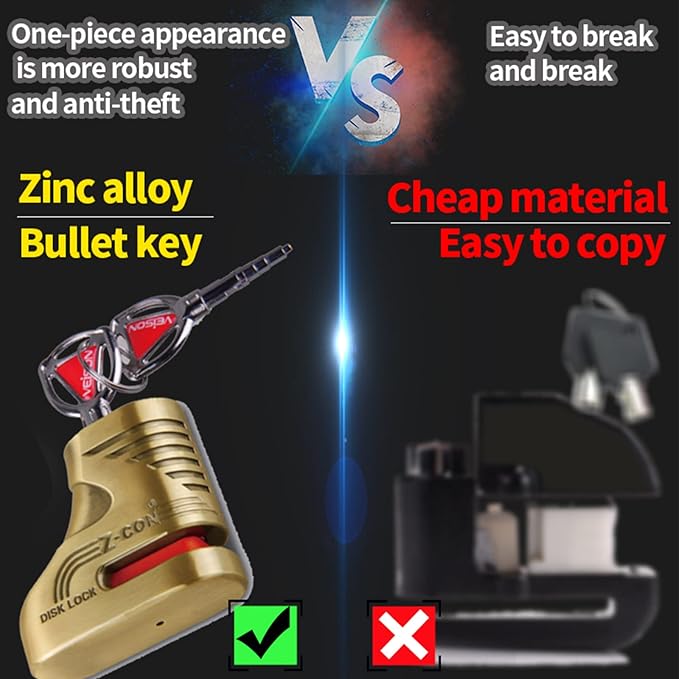 Heavy Duty Motorcycle Locks - Anti Theft Cable Locks with Combination, Bike Lock with Key, Mini Lock, Wheel Disc Lock Accessories for Adult Bikes