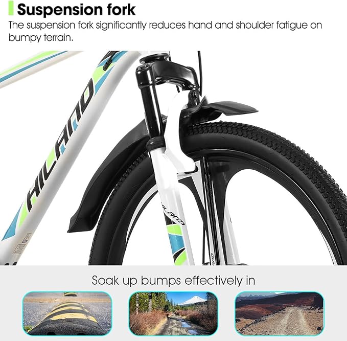 HILAND 26" MTB Mountain Bike for Men Women Adults, 18-Speed, Disc Brake, Lightweight Aluminum Frame, 3/6 Spoke Wheel