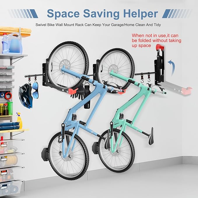 Wall Mount Bike Rack,No Lift MTB Road Bike Storage Rack Hanger Garage Indoor Space Saving,Heavy Duty Metal Bicycle Rack Holder Adjustable Size w/Extendable Storage Hook