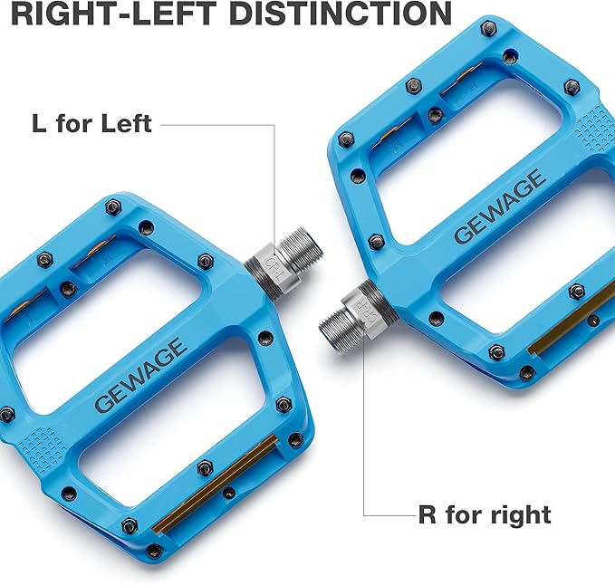 Mountain Bike Pedals 9/16 Inch - Bicycle Flat Pedals with Reflectors - Lightweight Nylon Fiber Wide Platform Pedals for Mountain Bike, BMX, Road Bike Pedals