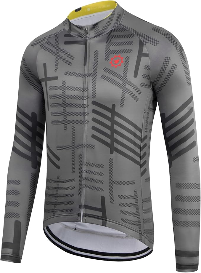 GCRFL Men's Cycling Jersey Long Sleeve Biking Shirt with 3+1 Zipper Pocket Breathable Quick Dry Bicycle Jersey