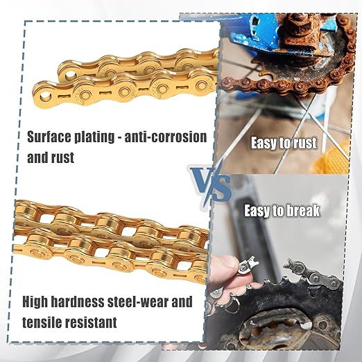 BUCKLOS 6/7/8/9/10/11/12 Speed Bike Chain, High Performance Lightweight Bicycle Chains for Road Bike/Mountain Bike/Ebike,Compatible with Shimano, SRAM, Campagnolo Silver/Gold
