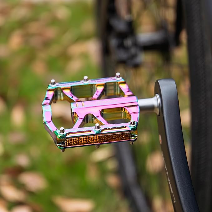 Mountain Bike Pedals - 3 Bearings Bicycle Pedals with Reflectors - 9/16” CNC Machined Flat Pedals with Removable Anti-Skid Nails for Road Mountain BMX MTB Bike