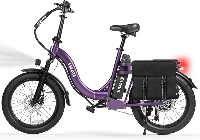 1200W Peak Folding Electric Bike for Adults, 28MPH 48V 10.4Ah Removable Battery, 55-Mile Range, 20"x3" Fat Tire, Step-Thru Ebike with Basket 7-Speed – Commuter E-Bike