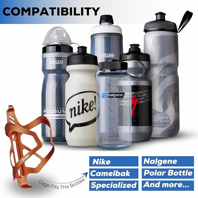 Corki Cycles Heavy Duty Bike Water Bottle Holder, Lightweight Aluminum Cage Shockproof Design for Road Mountain Gravel Bikes, Holds 18-30 oz, 2-Pack Orange