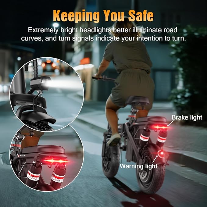 ASKGO Electric Bike for Adults Teens, 800W/1200W Peak Folding Ebike, 22/25MPH, 30-45 Miles Range, E-Bike with Dual Brake & Multi Suspension, 14" Portable Electric Mini Bike for Commuting