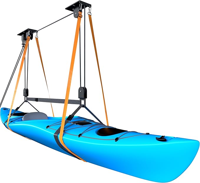 Kayak Hoist, Heavy Duty Kayak Pulley System for Garage Ceiling, Hold Up to 150 lbs Capacity, Canoe Garage Lift Storage System, Fit 10-18 Foot Ceilings, Black