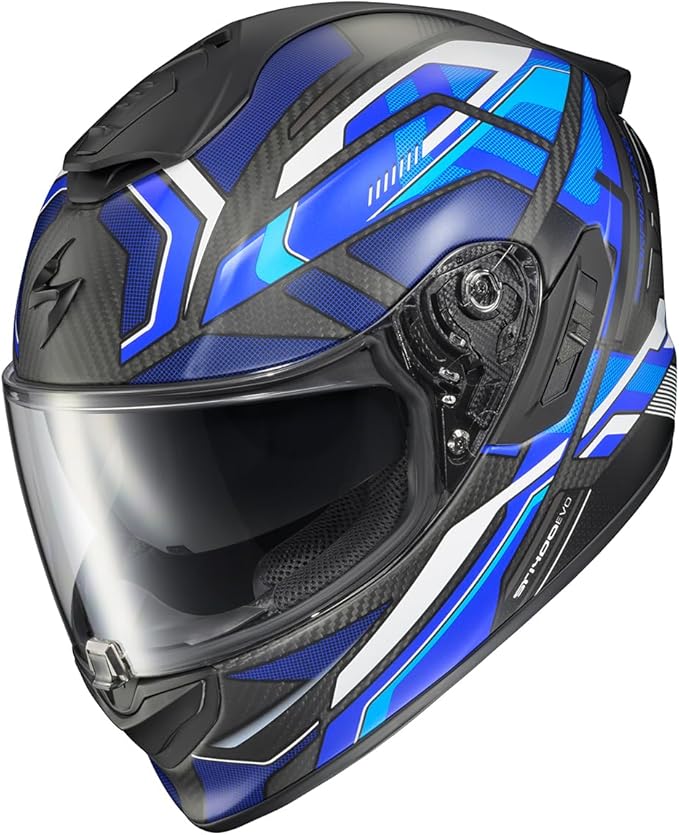 ScorpionEXO ST1400 EVO Carbon Fiber Full Face Sport Touring Street Motorcycle Helmet - Bluetooth Ready Speaker Pockets DOT ECE Hex (Matte Blue - Small)