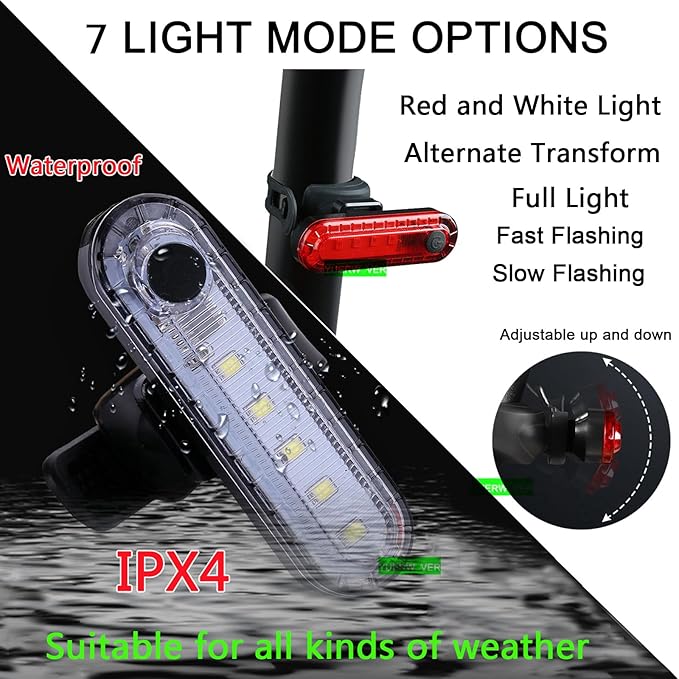 2 Pack USB Rechargeable LED Bike Tail Light Bicycle Rear Cycling Night Essential Reflector Seat Back Safety Lamp Waterproof Bright Warning Flash MTB Light for Men Women Kids