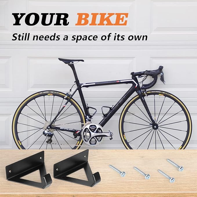 2 Pack Bike Rack Wall Hook Wall Mount Bike Hook Holder Storage Rack for Indoor Storage and Garage Organization Flip-Up Bicycle Rack with EVA for Bicycles - Mountain (Triangle Black)