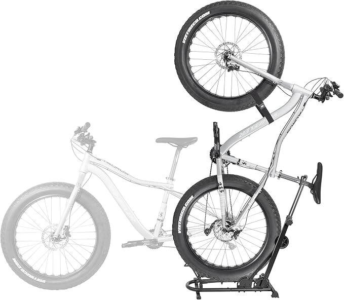 CyclingDeal Vertical Bike Stand - for Fat Bike Snow MTB Road Bikes with Max 5" Tire Width - Vertical & Horizontal Adjustable Bicycle Parking Rack with Seatpost Stabilizer - Wheel Sizes up to 29"
