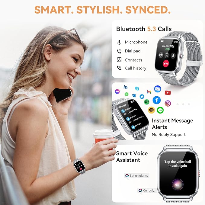 Smart Watch for Women Men- 1000mAh Battery Answer/Make Call, Fitness Step Tracker Watch with Sleep Monitor/Activity Counter/110+ Sport Mode for Andriod iPhone iOS Compatible - 3 Straps