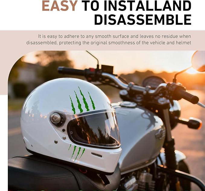 1 SET Motorcycle Helmet Sticker, Monster Claw Scratch Cool Decal, Reflective Waterproof Film with Adhesive Backing, DIY Decoration Accessory for Helmet Vehicle Laptop Wall (Green)