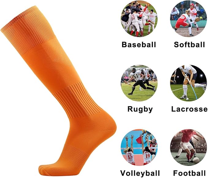 Three street Baseball Socks, Unisex Knee High Solid Sport Tube Compression Softball Football Soccer Team Socks 2-10 Pairs