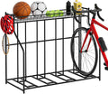 4 Bike Stand, Bike Rack Garage with Storage Rack, Bicycle Stand for Garage Organizer, Indoor Sporting Gear Storage Station for Mountain/Road/Hybrid & Fat Tire Bike