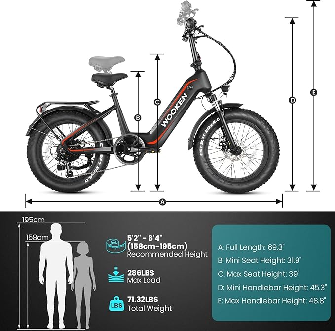 Wooken Electric Bike for Adults, Peak 1000W Motor Ebike,20"x4.0" Fat Tire Electric Bike,48V 624WH Removable Lithium-ion Battery,Up to 60 Miles,Step-Thru Electric Mountain Bike,SGS Certified to UL 2849