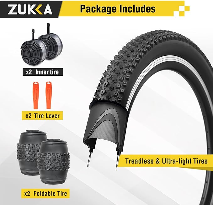 ZUKKA Bike Tire 20/24/26/27.5/29 x 2.125 Bike Tire 2 Pack Mountain Bike Tire Folding Replacement Tire for MTB Mountain Bike, Kids