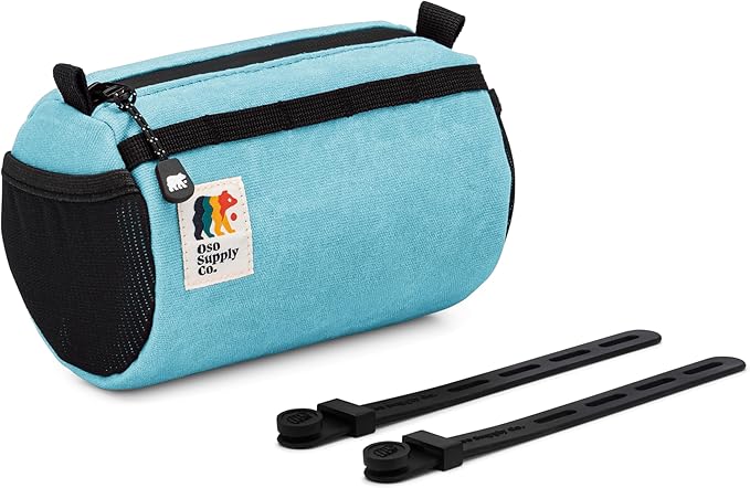 Bike Handlebar Bag – Waxed Canvas Exterior with Quick-Access Waterproof Zipper, Side Mesh Pockets and Spacious Storage – Ideal for Cycling, Commuting and Adventure Rides (Sky Blue)