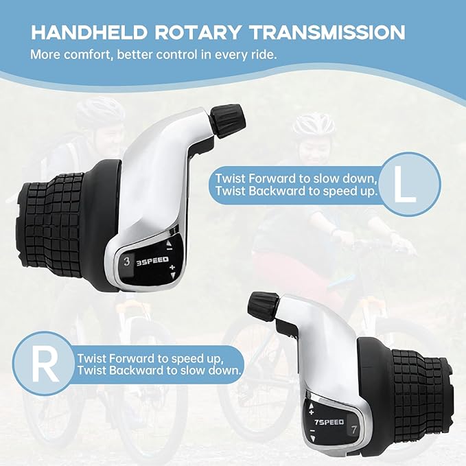 3x7 Speed Grip Shifter, Left 3 Speed Grip Shifter and Right 7 Speed Shifters Bicycle Gear Shifter 21 Speed for MTB City Commuter Youth & Kids Bikes (Black and Silver)