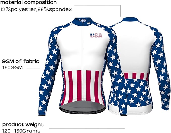 Lo.gas USA Cycling Jersey Men Short Sleeve Bike Biking Shirts American Flag Road Bicycle Clothing Full Zip with Pockets