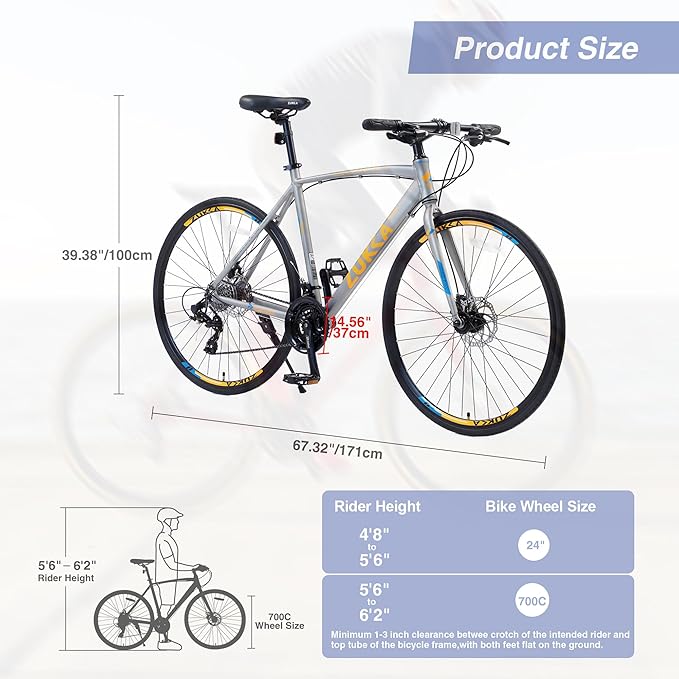 24 Speed Hybrid Bike Disc Brake 700C Road Bike for Men Women's City Bicycle