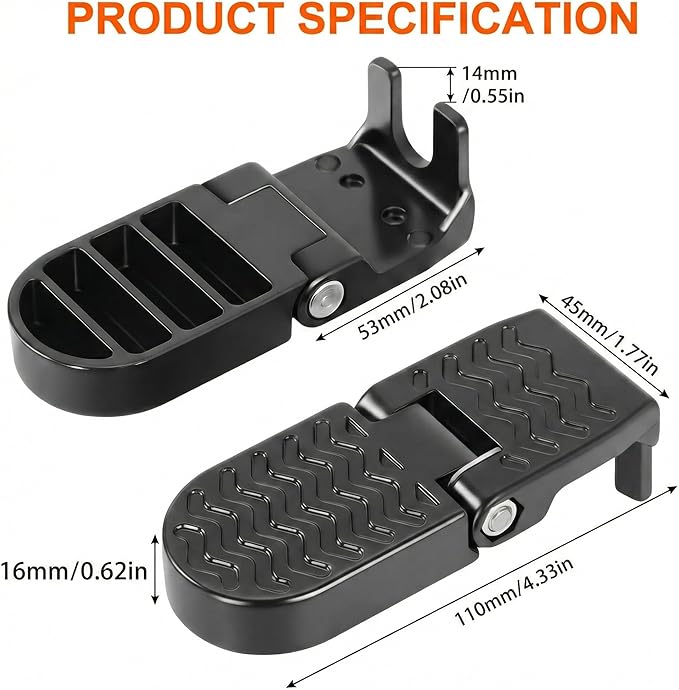 Heavy Duty E-Bike Foot Pegs, Foldable Rear Pedals for Passenger, Manganese Steel Reinforced Aluminum Bike Footrests with 15mm U-Slot & Anti-Slip for E-Bike, Mountain Bike, Folding Bicycle