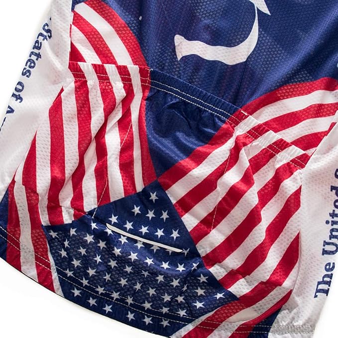 Cycling Jersey Short Sleeve USA Style Bike Tops with Pocket Reflective Stripe