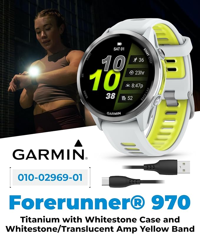Garmin Forerunner 955, GPS Running Smartwatch, Tailored to Triathletes, Long-Lasting Battery, Whitestone with Wearable4U White Earbuds Bundle