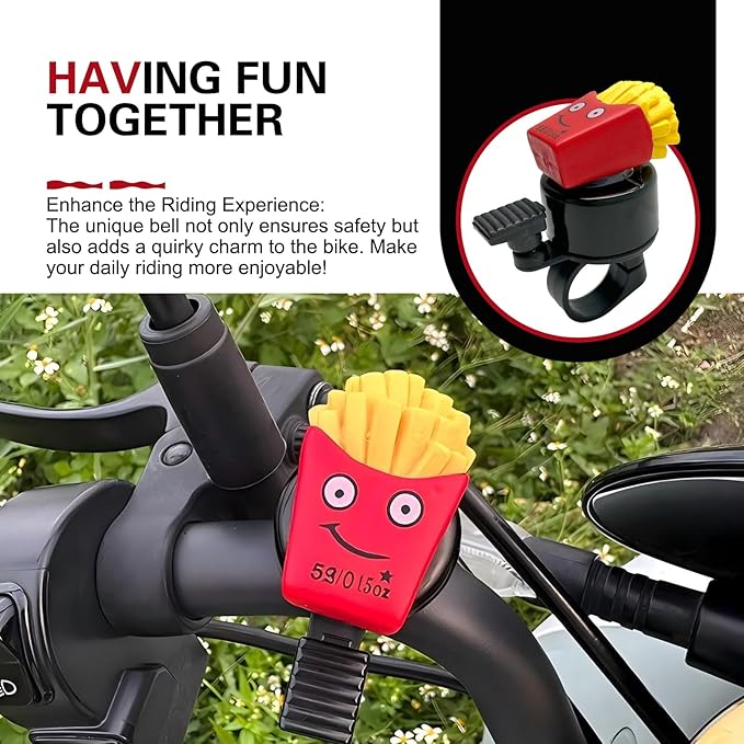 Bike French Fries Bell, Aluminum Alloy Bicycle Bell with Plastic Base, Loud Crisp Clear Sound Bicycle Bells, Universal for Road Mountain Scooter Tricycles Bike