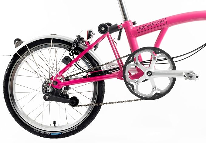 Brompton Folding Commuter Bike C Line 6-Speed (Mid Handlebar, Hot Pink) | Compact, Lightweight Urban Bike for Adults