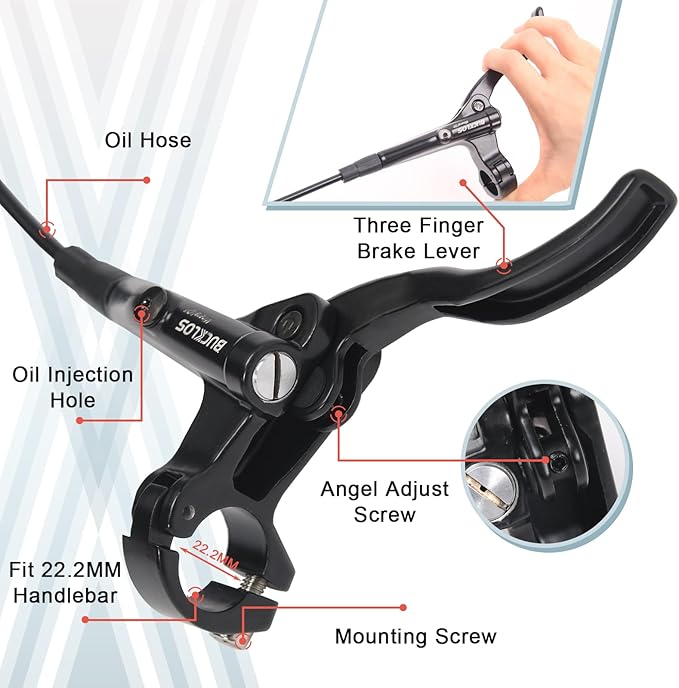 BUCKLOS Mountain Bike Disc Brake kit, MTB Mechanical Line Pulling Disc Brakes Caliper with Aluminum Alloy Levers /160mm Rotor,/is/PM Universal Adapter for Ebike/Folding Bike/Scooter/Fat Bike