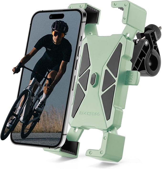 ROCKBROS Bike Phone Mount Holder,Motorcycle Phone Mount Phone Holder for Bike Motorcycle E-Bike Cell Phone Clamp for iPhone 16 15 Pro Max/ 14/13, Galaxy S10 and More 4.5-7.2" (Green)