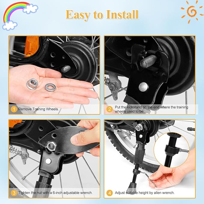 SEISSO Bike Kickstand for Kids Bike 12 14 16 18 20 inch Wheel, Adjustable Rear Mount Bicycle Kickstands, Universal Child Kick Stand for 12"-20" Wheel (Kickstand for 12 14 16 18 20 inch Kids Bike)