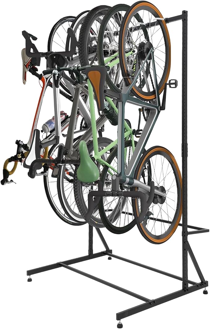 Towallmark Bike Storage Rack, Freestanding 5 Bike Storage, Stand Floor Bike Storage Rack for Garage Bicycle Organizer, Adjustable Height, Up to 300Lbs