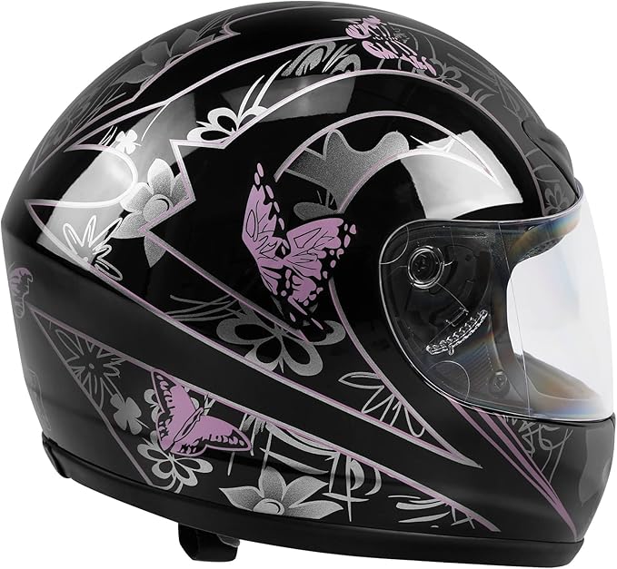TCT-MOTORPARTS DOT Adult Helmet Pink & Black Butterfly Full Face Street Sport Motocross Helmet (X-Large)