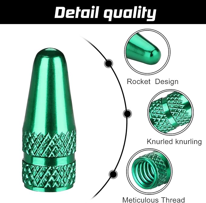 Aluminum Presta Valve Stem Caps – Green Tire Air Dust Covers for Bike (4 Pack) – Fit French Valves on Road, MTB, Hybrid, Racing, Fitness, Folding & Fat Bikes