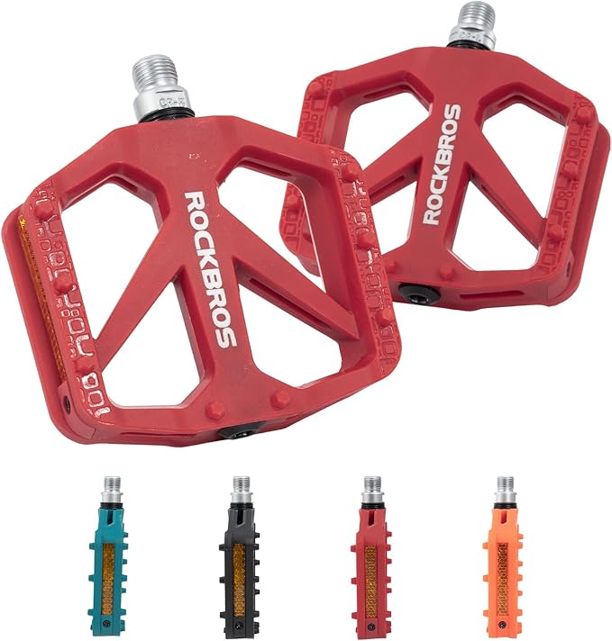 ROCKBROS Mountain Bike Pedals MTB Pedals Bicycle Flat Pedals Nylon 9/16" Sealed Bearing Lightweight Design for Road Mountain BMX MTB Bike